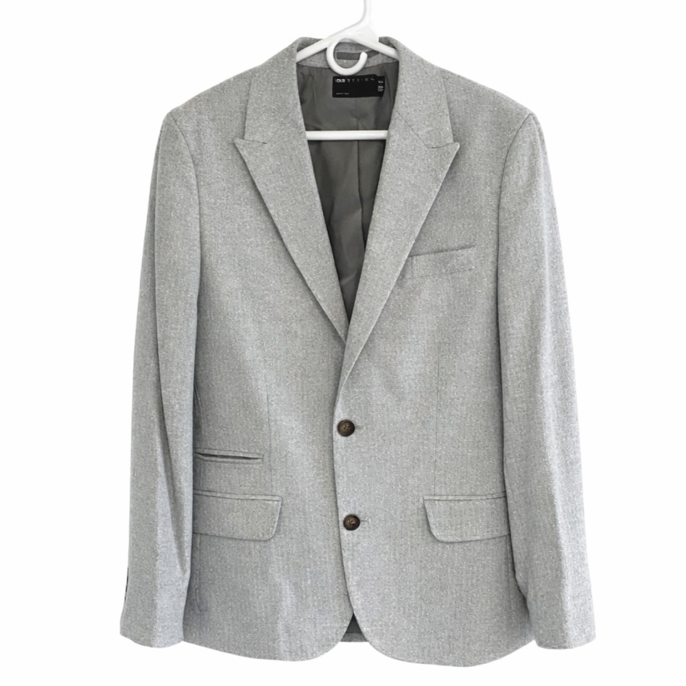 ASOS Design Light Grey Tweed Blazer Jacket. - Picture 2 of 15